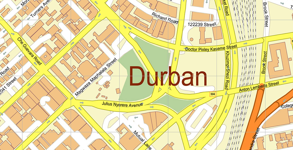 Durban South Africa Map Vector Exact City Plan High Detailed Street Map editable Adobe Illustrator in layers