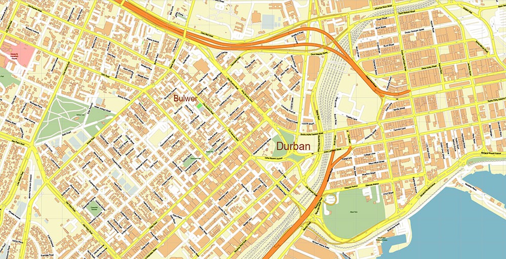 Durban South Africa Map Vector Exact City Plan High Detailed Street Map editable Adobe Illustrator in layers