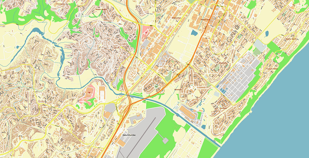 Durban South Africa Map Vector Exact City Plan High Detailed Street Map editable Adobe Illustrator in layers