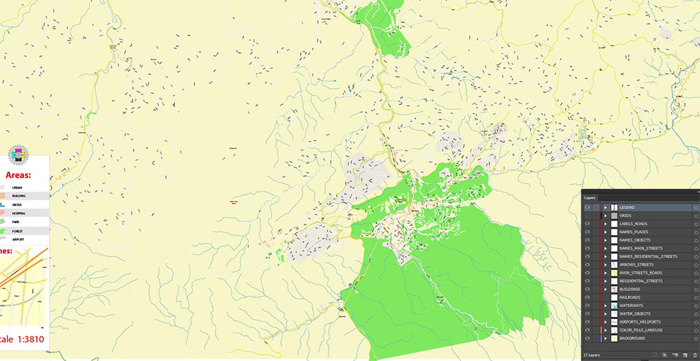 Pigeon Forge Area Tennessee USA Map Vector Exact City Plan High Detailed Street Map editable Adobe Illustrator in layers