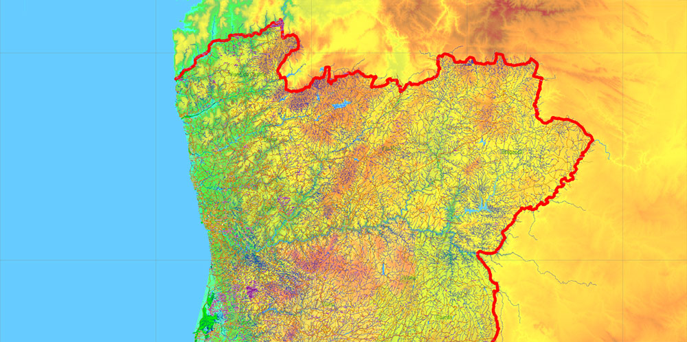 Portugal Vector Map - Main Roads, Relief and Admin High Detailed Map, printable vector map Adobe Illustrator editable Layered