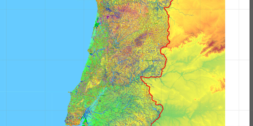 Portugal Vector Map - Main Roads, Relief and Admin High Detailed Map, printable vector map Adobe Illustrator editable Layered