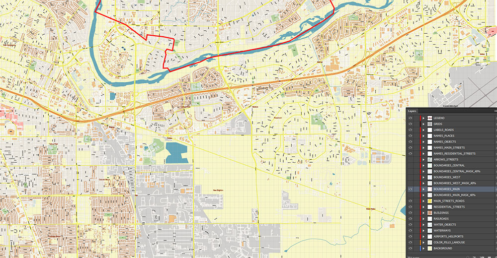 Arden-Arcade Sacramento California USA Map Vector Exact City Plan High Detailed Street Map editable Adobe Illustrator in layers