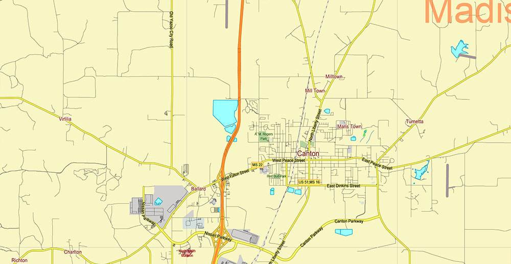 Mississippi - Louisiana - Arkansas USA Tornado Area Vector Map: high detailed road map + Shaded Relief editable Adobe Illustrator