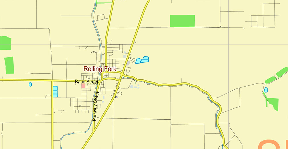 Mississippi - Louisiana - Arkansas USA Tornado Area Vector Map: high detailed road map + Shaded Relief editable Adobe Illustrator