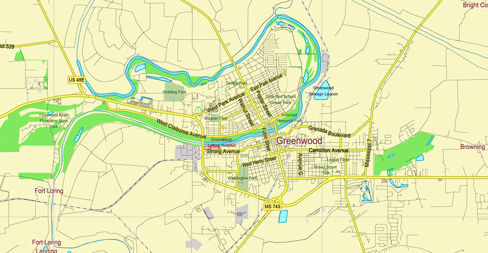 Mississippi - Louisiana - Arkansas USA Tornado Area Vector Map: high detailed road map + Shaded Relief editable Adobe Illustrator
