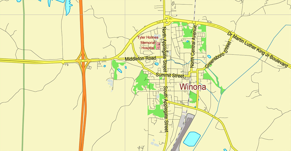 Mississippi - Louisiana - Arkansas USA Tornado Area Vector Map: high detailed road map + Shaded Relief editable Adobe Illustrator