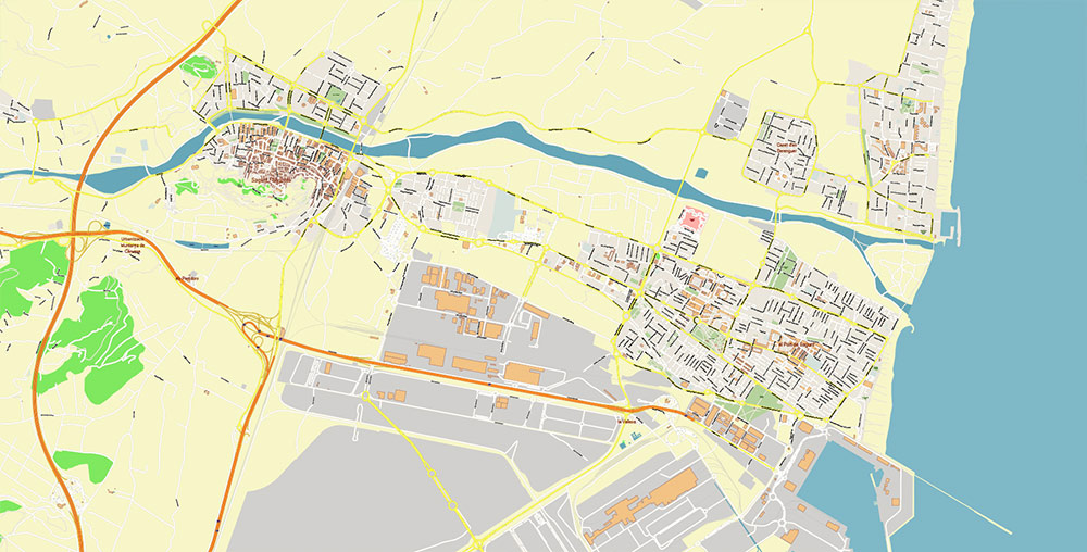 Valensia Spain Grande Area Map Vector Exact City Plan High Detailed Street Map editable Adobe Illustrator in layers