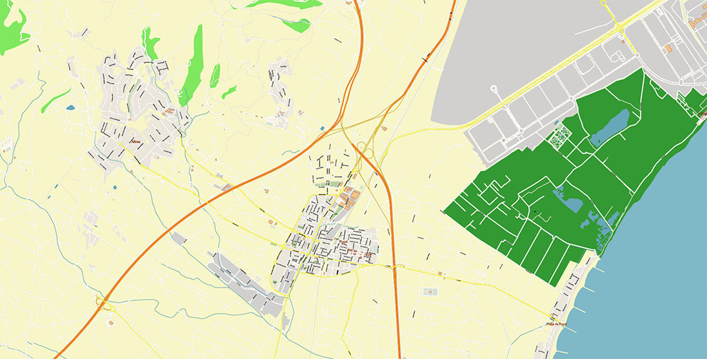 Valensia Spain Grande Area Map Vector Exact City Plan High Detailed Street Map editable Adobe Illustrator in layers