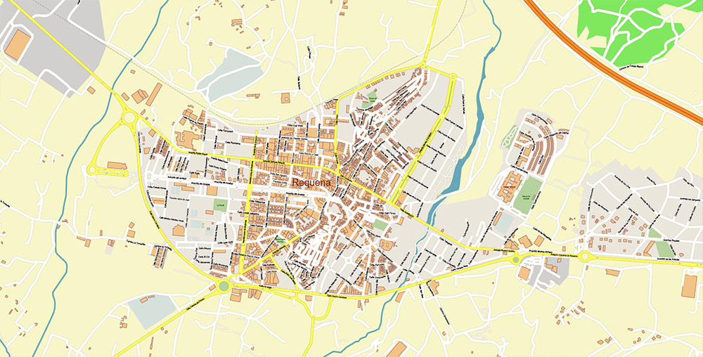 Valensia Spain Grande Area Map Vector Exact City Plan High Detailed Street Map editable Adobe Illustrator in layers