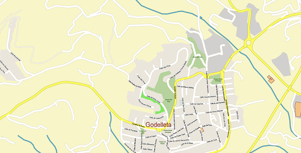 Valensia Spain Grande Area Map Vector Exact City Plan High Detailed Street Map editable Adobe Illustrator in layers