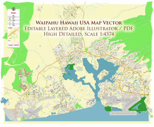 Waipahu Hawaii USA Map Vector Exact City Plan High Detailed Street Map editable Adobe Illustrator in layers Waipahu Hawaii USA Map Vector Exact City Plan High Detailed Street Map editable Adobe Illustrator in layers