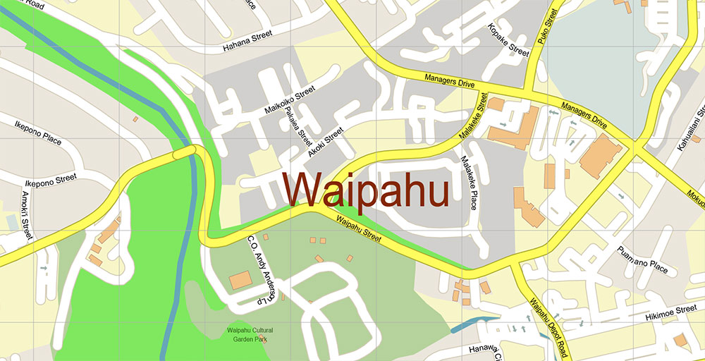 Waipahu Hawaii USA Map Vector Exact City Plan High Detailed Street Map editable Adobe Illustrator in layers