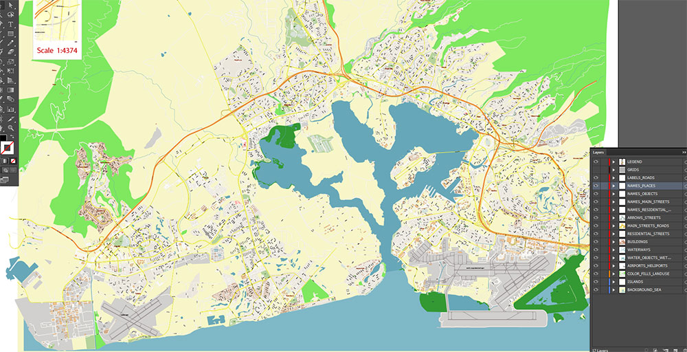 Waipahu Hawaii USA Map Vector Exact City Plan High Detailed Street Map editable Adobe Illustrator in layers