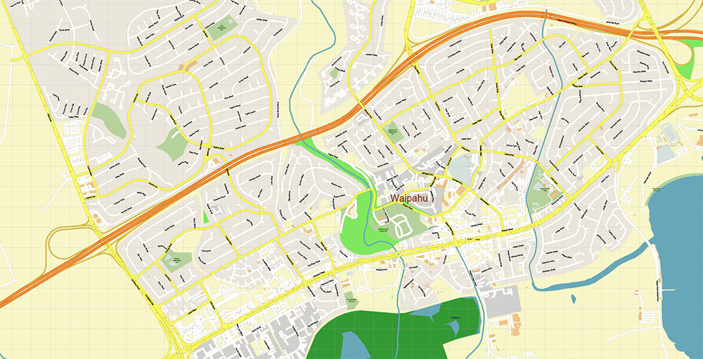 Waipahu Hawaii USA Map Vector Exact City Plan High Detailed Street Map editable Adobe Illustrator in layers