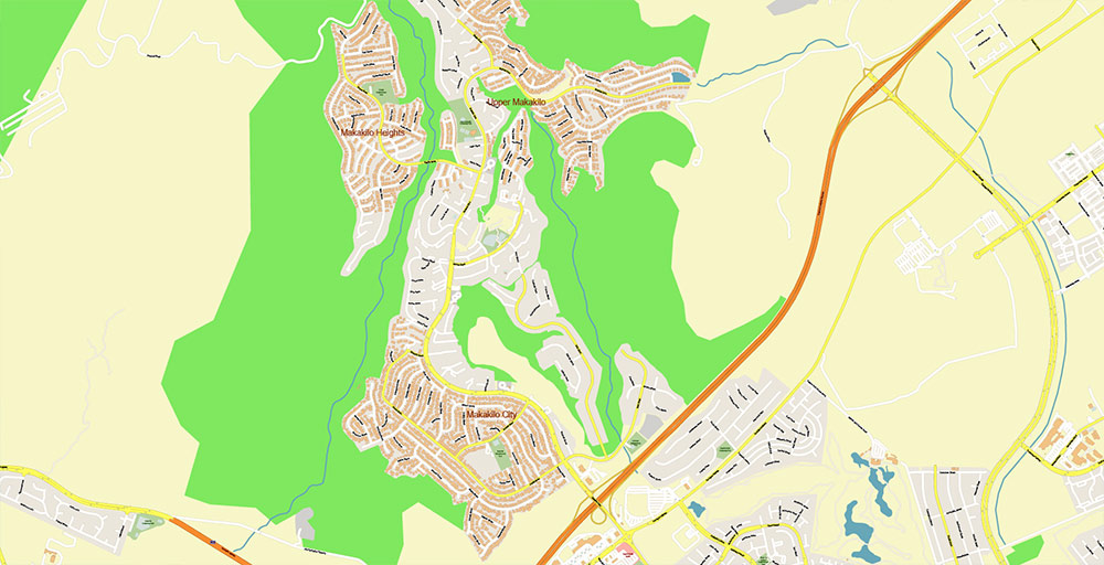 Waipahu Hawaii USA Map Vector Exact City Plan High Detailed Street Map editable Adobe Illustrator in layers