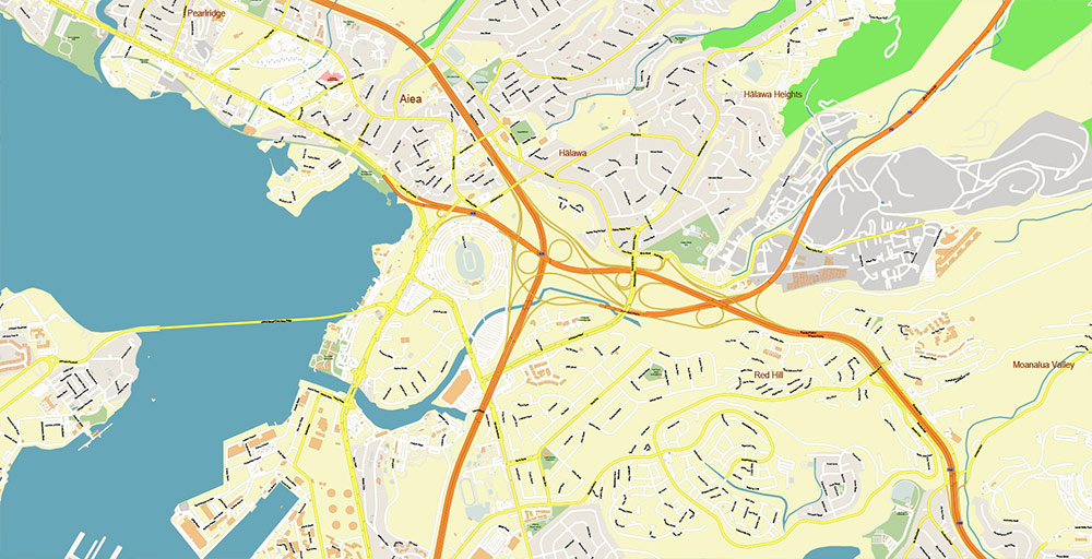 Waipahu Hawaii USA Map Vector Exact City Plan High Detailed Street Map editable Adobe Illustrator in layers