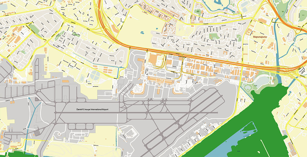 Waipahu Hawaii USA Map Vector Exact City Plan High Detailed Street Map editable Adobe Illustrator in layers