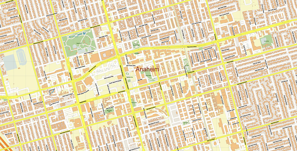 Anaheim California USA Map Vector Exact City Plan High Detailed Street Map editable Adobe Illustrator in layers