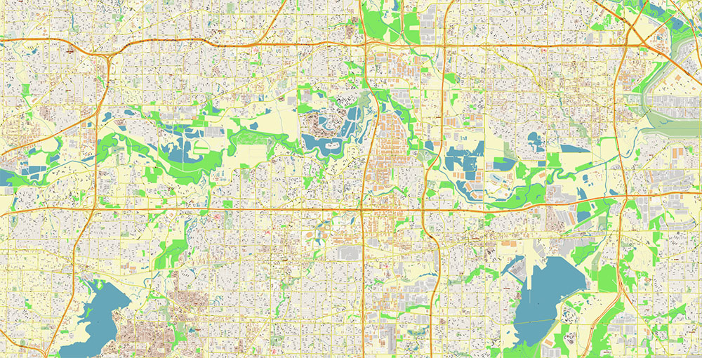 Arlington Texas USA Map Vector Exact City Plan High Detailed Street Map editable Adobe Illustrator in layers