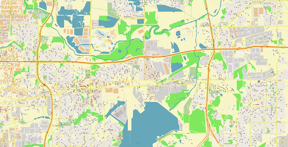 Arlington Texas USA Map Vector Exact City Plan High Detailed Street Map editable Adobe Illustrator in layers
