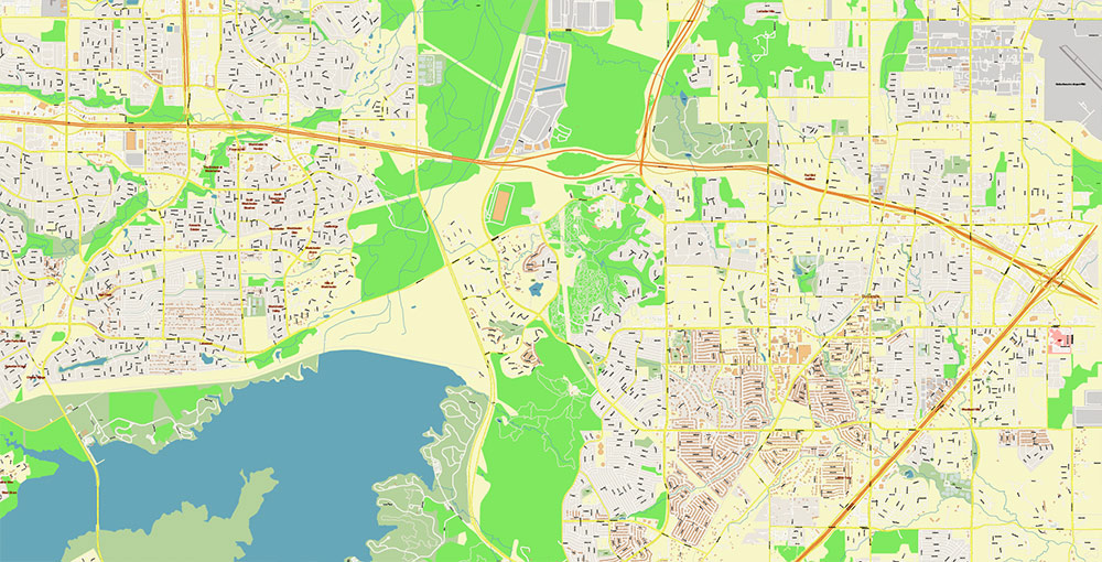Arlington Texas USA Map Vector Exact City Plan High Detailed Street Map editable Adobe Illustrator in layers