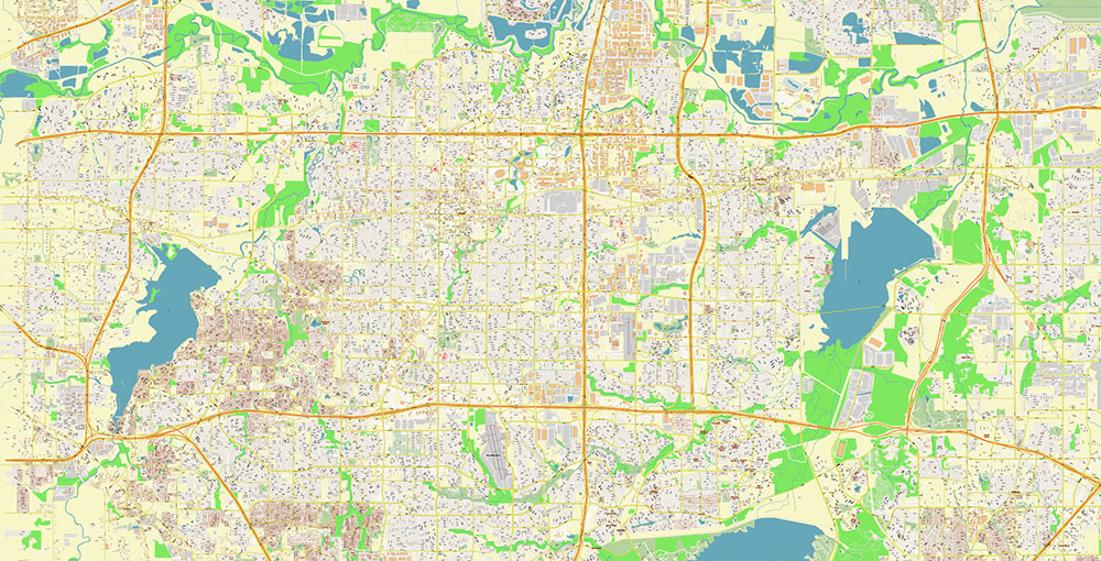 Arlington Texas USA Map Vector Exact City Plan High Detailed Street Map editable Adobe Illustrator in layers