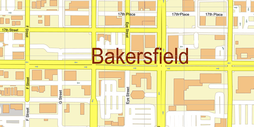 Bakersfield California USA Map Vector Exact City Plan High Detailed Street Map editable Adobe Illustrator in layers