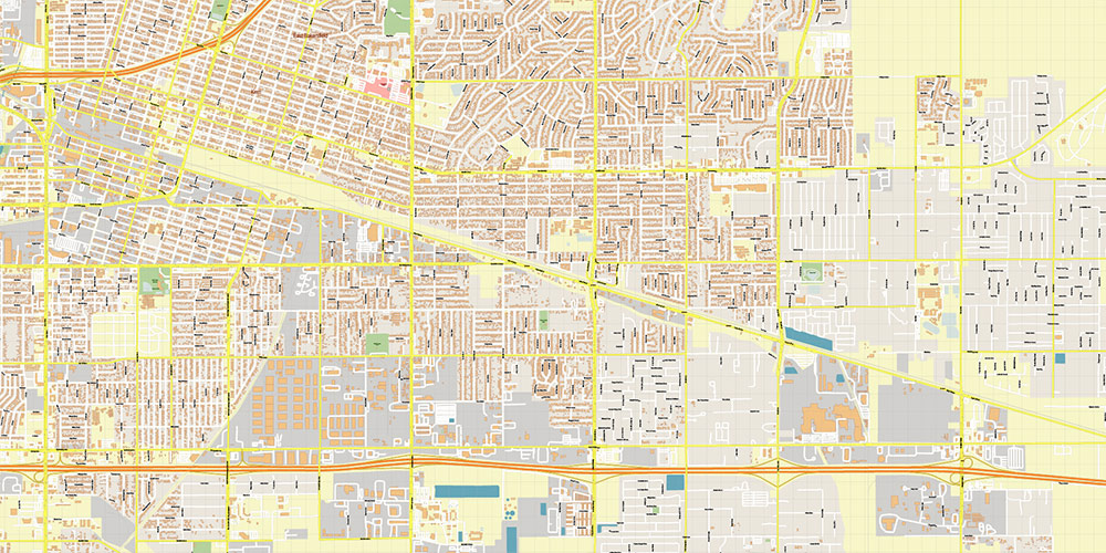 Bakersfield California USA Map Vector Exact City Plan High Detailed Street Map editable Adobe Illustrator in layers