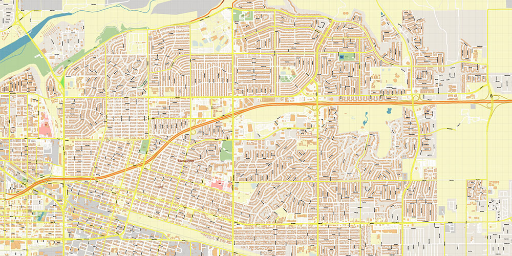 Bakersfield California USA Map Vector Exact City Plan High Detailed Street Map editable Adobe Illustrator in layers