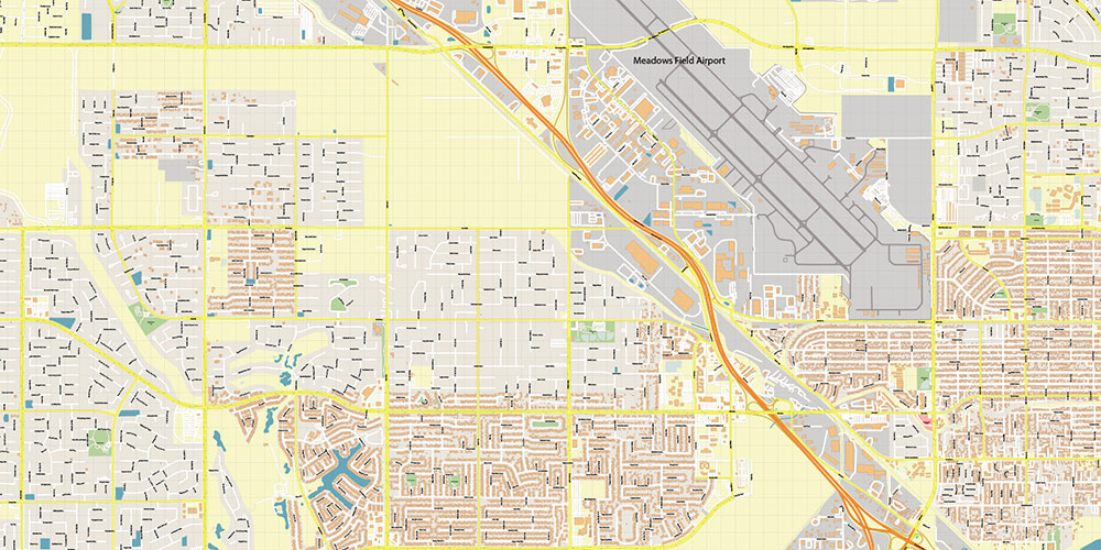 Bakersfield California USA Map Vector Exact City Plan High Detailed Street Map editable Adobe Illustrator in layers