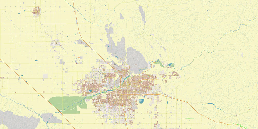 Bakersfield California USA Map Vector Exact City Plan High Detailed Street Map editable Adobe Illustrator in layers