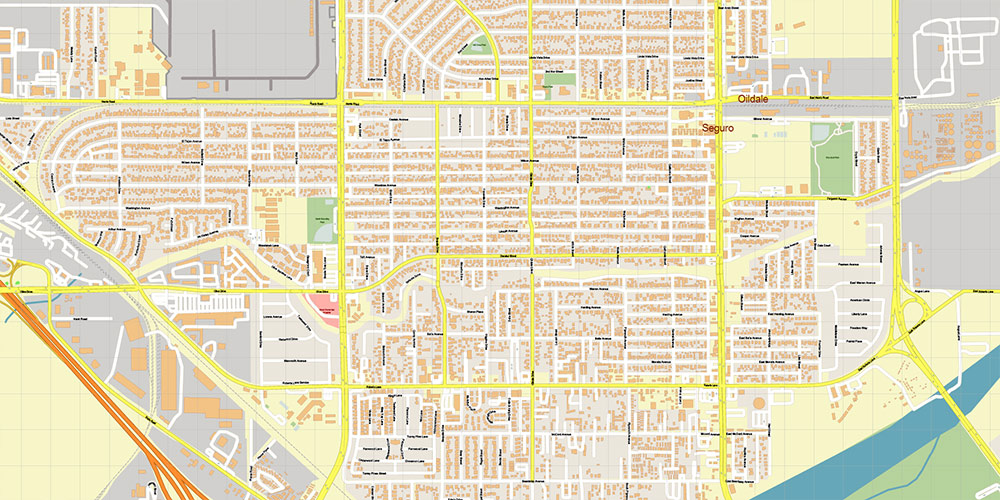 Bakersfield California USA Map Vector Exact City Plan High Detailed Street Map editable Adobe Illustrator in layers
