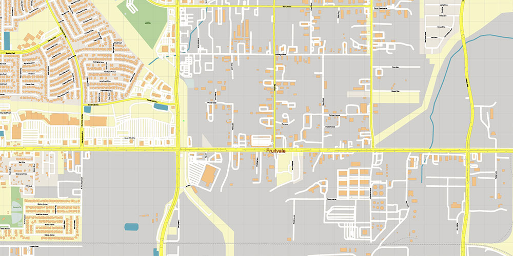 Bakersfield California USA Map Vector Exact City Plan High Detailed Street Map editable Adobe Illustrator in layers