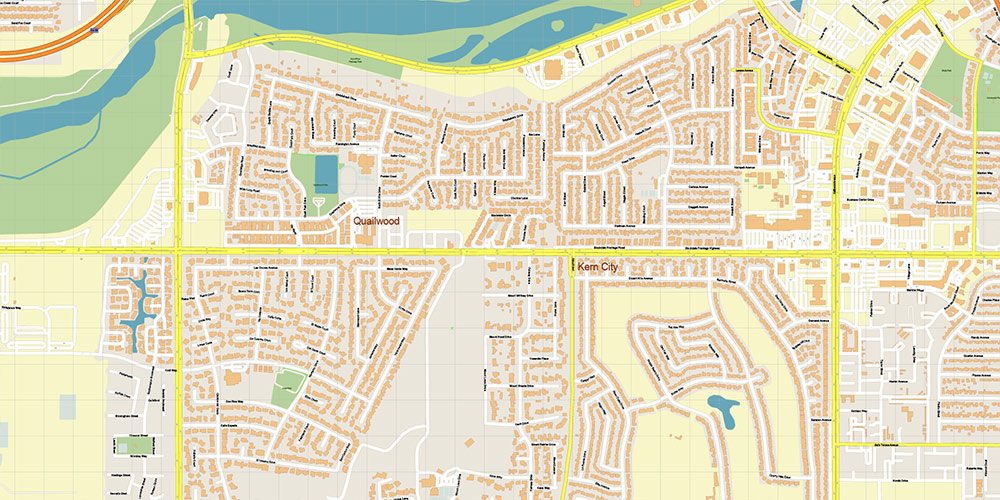 Bakersfield California USA Map Vector Exact City Plan High Detailed Street Map editable Adobe Illustrator in layers