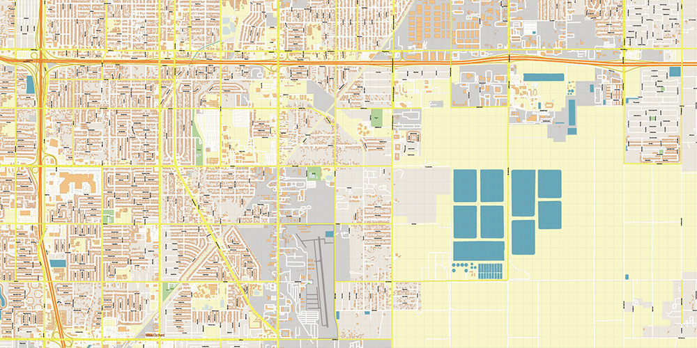 Bakersfield California USA Map Vector Exact City Plan High Detailed Street Map editable Adobe Illustrator in layers