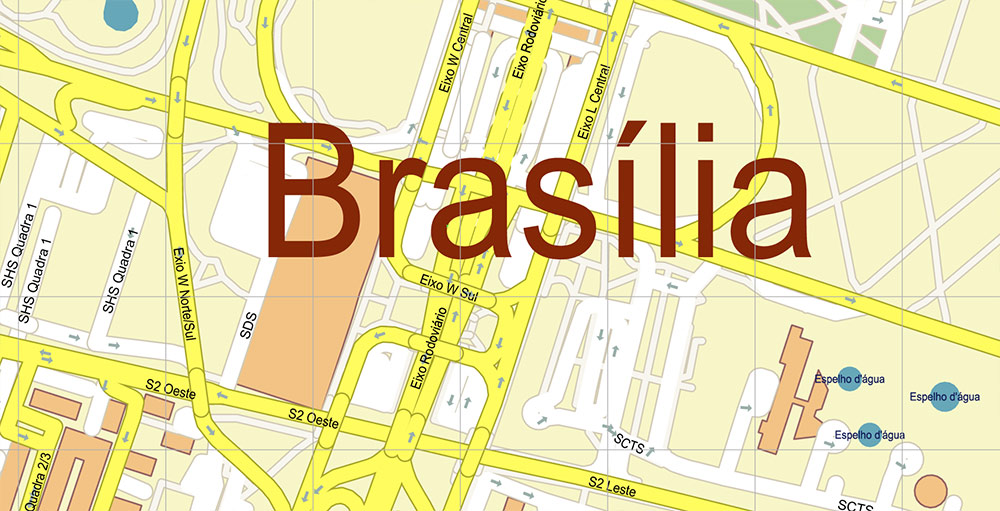 Brasilia City Brazil Map Vector Exact City Plan High Detailed Street Map editable Adobe Illustrator in layers