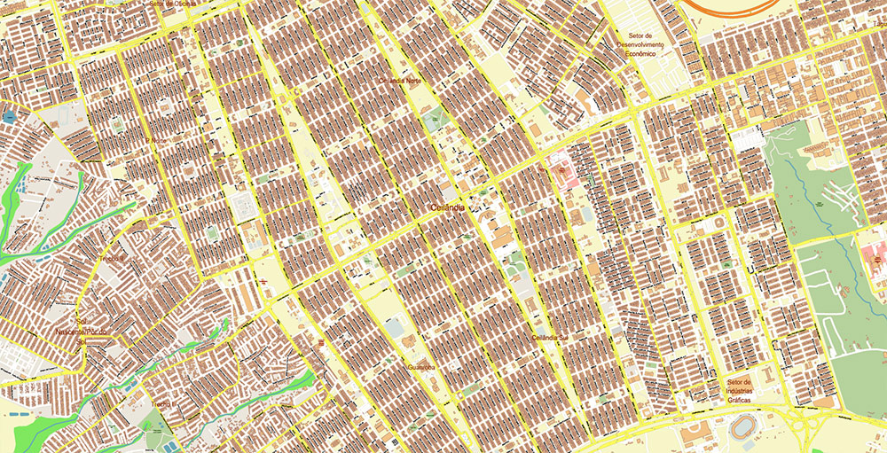 Brasilia City Brazil Map Vector Exact City Plan High Detailed Street Map editable Adobe Illustrator in layers