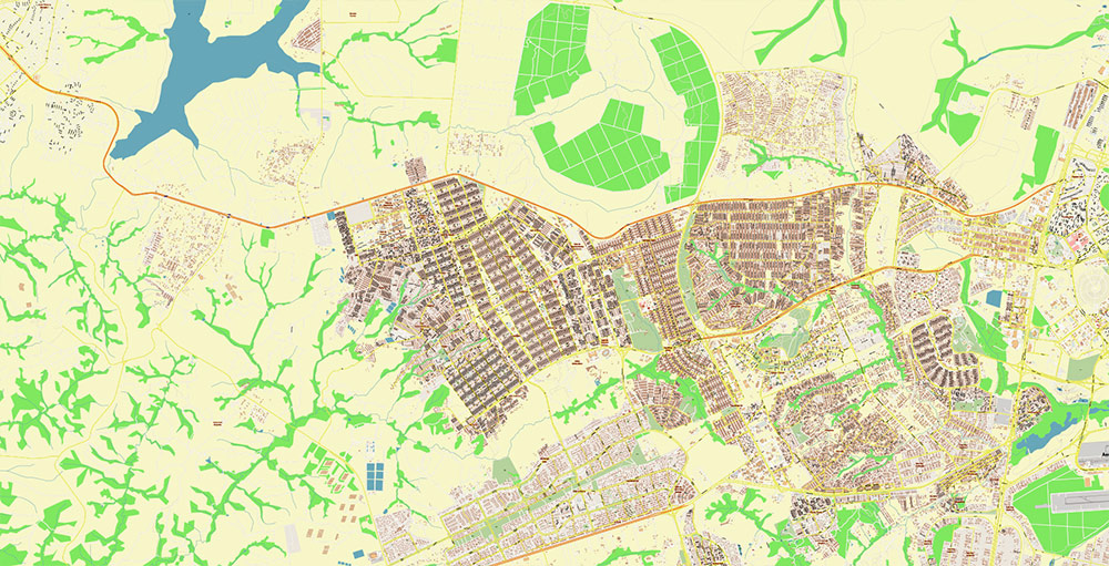Brasilia City Brazil Map Vector Exact City Plan High Detailed Street Map editable Adobe Illustrator in layers