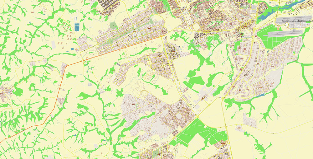 Brasilia City Brazil Map Vector Exact City Plan High Detailed Street Map editable Adobe Illustrator in layers