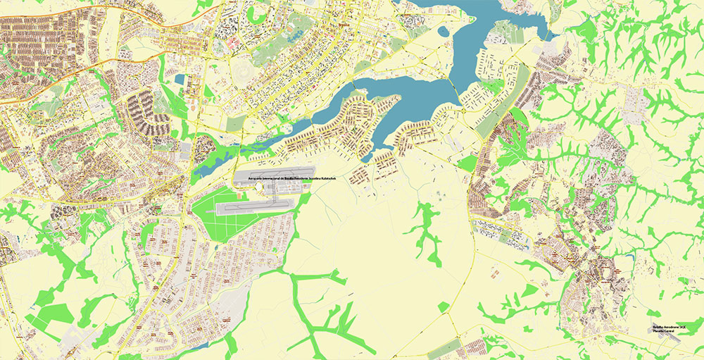Brasilia City Brazil Map Vector Exact City Plan High Detailed Street Map editable Adobe Illustrator in layers