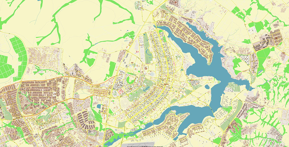 Brasilia City Brazil Map Vector Exact City Plan High Detailed Street Map editable Adobe Illustrator in layers