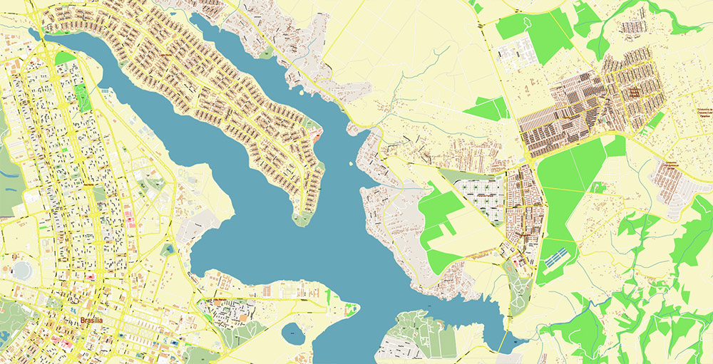 Brasilia City Brazil Map Vector Exact City Plan High Detailed Street Map editable Adobe Illustrator in layers