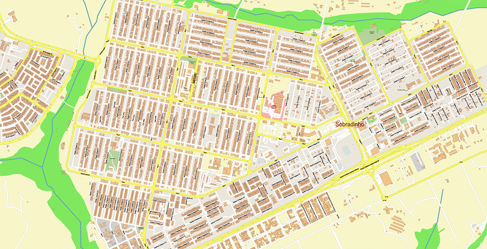 Brasilia City Brazil Map Vector Exact City Plan High Detailed Street Map editable Adobe Illustrator in layers