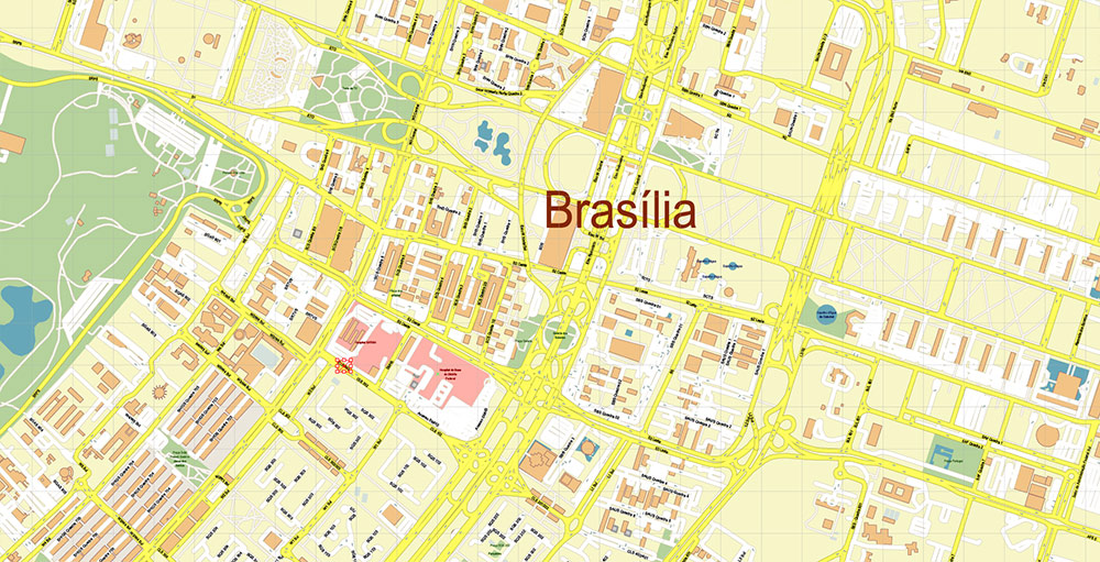 Brasilia City Brazil Map Vector Exact City Plan High Detailed Street Map editable Adobe Illustrator in layers