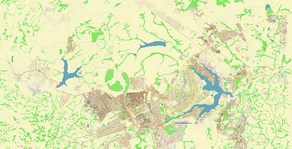 Brasilia City Brazil Map Vector Exact City Plan High Detailed Street Map editable Adobe Illustrator in layers