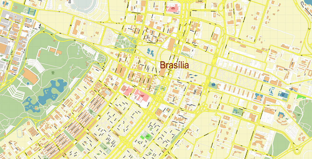 Brasilia City Brazil Map Vector Exact City Plan High Detailed Street Map editable Adobe Illustrator in layers