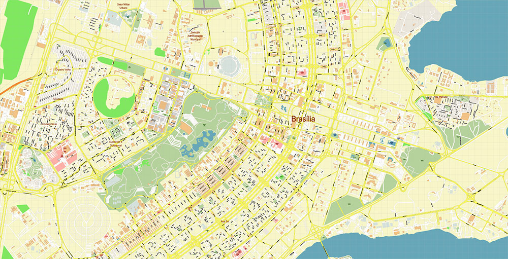 Brasilia City Brazil Map Vector Exact City Plan High Detailed Street Map editable Adobe Illustrator in layers