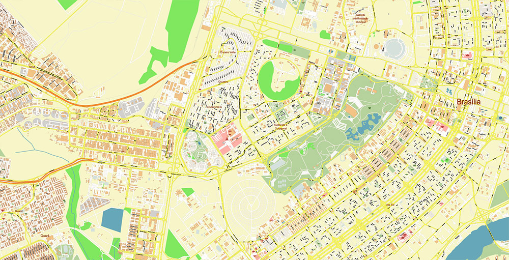 Brasilia City Brazil Map Vector Exact City Plan High Detailed Street Map editable Adobe Illustrator in layers