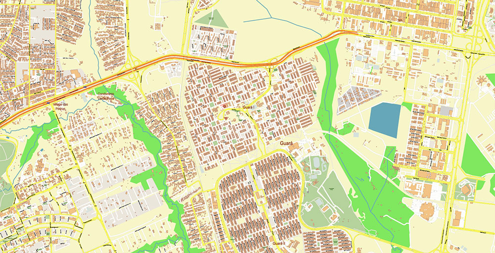 Brasilia City Brazil Map Vector Exact City Plan High Detailed Street Map editable Adobe Illustrator in layers